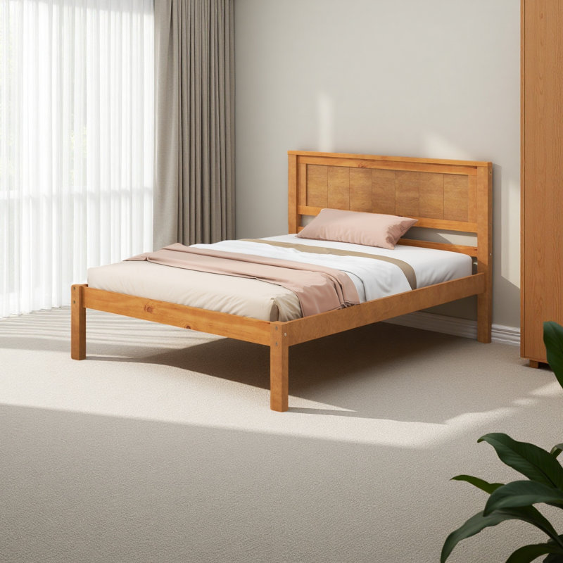 Base de lit plateforme avec tête de lit, Lit simple, Chêne