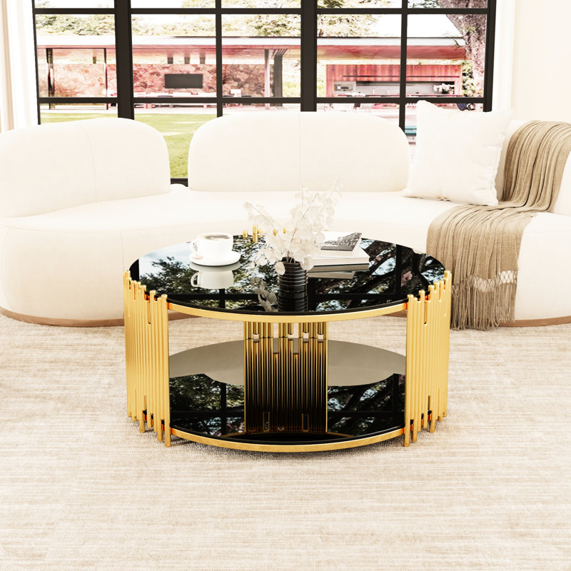 Table basse en verre noir avec structure en acier inoxydable robuste pour surface de vie