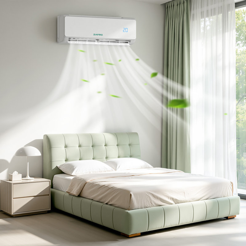 Climatiseur écoénergétique, système de refroidissement et de chauffage avec télécommande, autonettoyant et silencieux pour 1250 pieds carrés. Pi. Espace, blanc