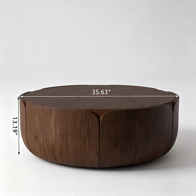 Table basse ronde intérieure et extérieure, table de tambour imperméable MGO, sans assemblage, 35.63, Brun