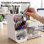Organiseur de bureau avec porte-stylos et porte-crayons, rangement de bureau avec 2 tiroirs et 4 compartiments, organisateur de fournitures de bureau en plastique blanc, idéal pour le bureau, la maison et l'école.