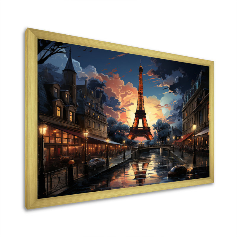 «Futuristic Paris Eiffel Tower Harmony - Franch», reproductions d'art mural, H 12 po x l 20 po x P 1 po, Encadrement doré