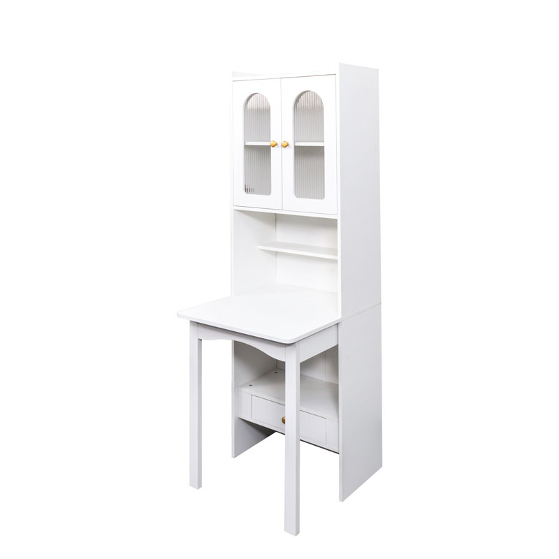 Fold-Out Convertible Writing Table,  Desk Cabinet with shelf and drawer Multi-Function Home Office Workstation, White