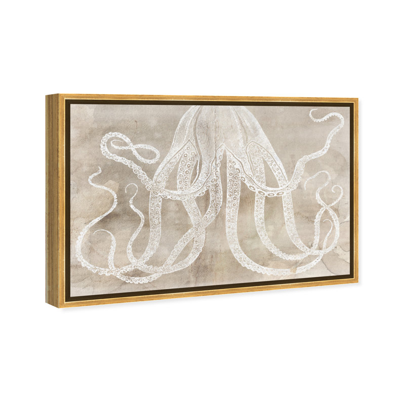 Pieuvre en papier nautique et côtier - impression sur toile tendue, H 30 po x l 45 po, Or