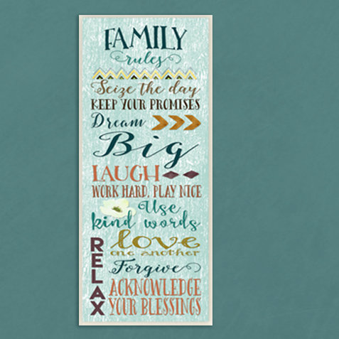 Plaque murale de typographie moderne "family rules"