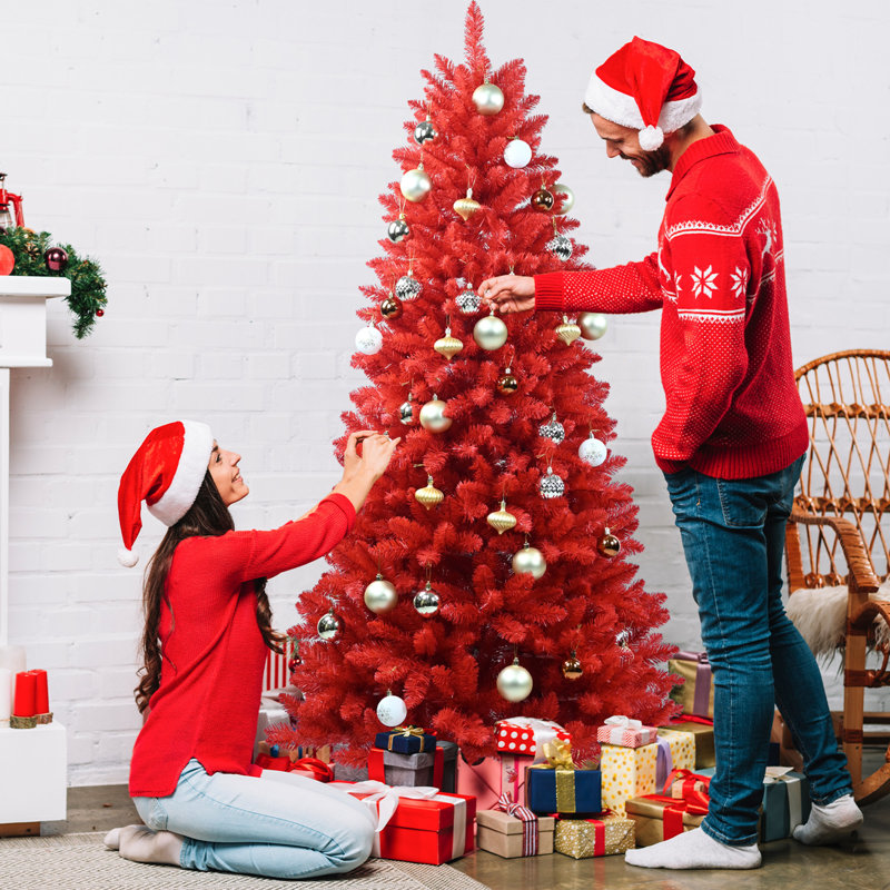 Arbre de Noël rouge - Arbre en PVC rouge pur avec 456 pointes, 4'
