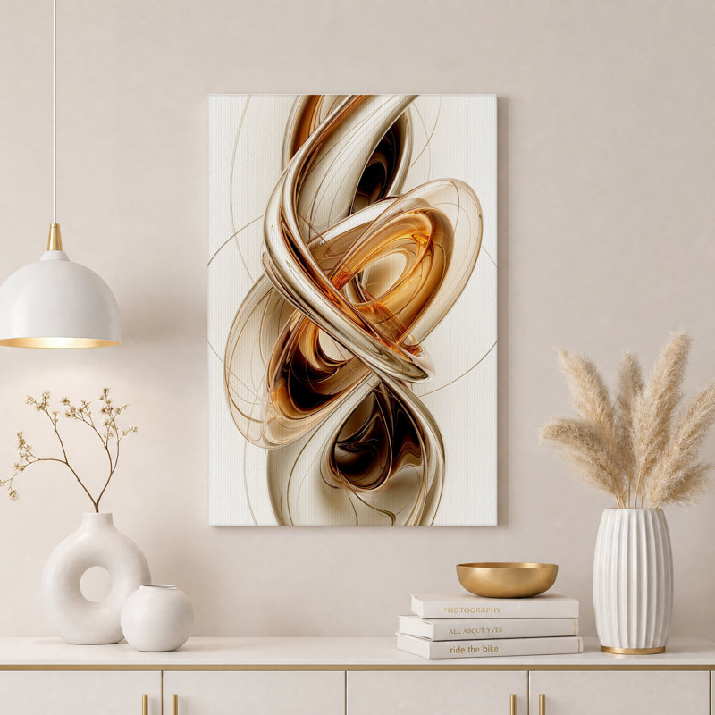 Tableau abstrait tourbillonnant en bronze et or métallisés sur toile, H 18 po x l 12 po