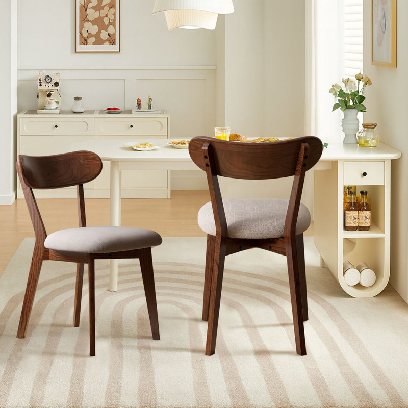 Ensemble de 2 chaises de salle à manger rembourrées avec pieds en chêne, Beige, Brun