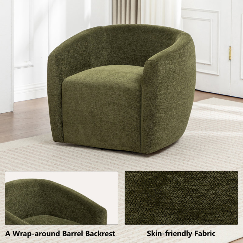 Swivel Accent Chair,Modern Comfy Round Barrel Chair With Upholstered,Fabric In Gray, Green Chenille