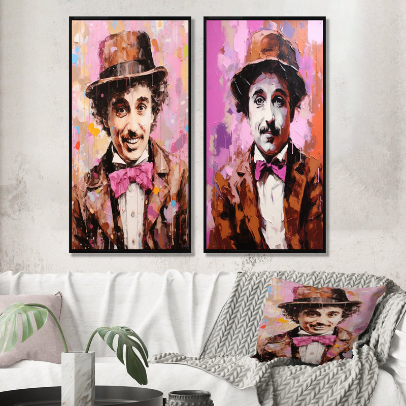 Chocolat Chaplin - ensemble de 2 impressions sur toile de célébrités, H 40 po x l 41 po, Cadre noir