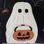 Halloween Ghost With Pumpkin Bucket Throw Pillow