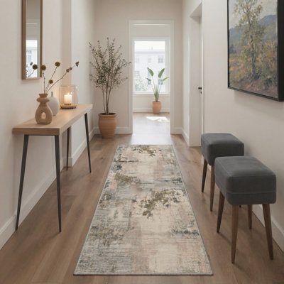 Mignone Lumo Abstract Machine Washable Grey / Beige Indoor Area Rug with Non-Slip Backing