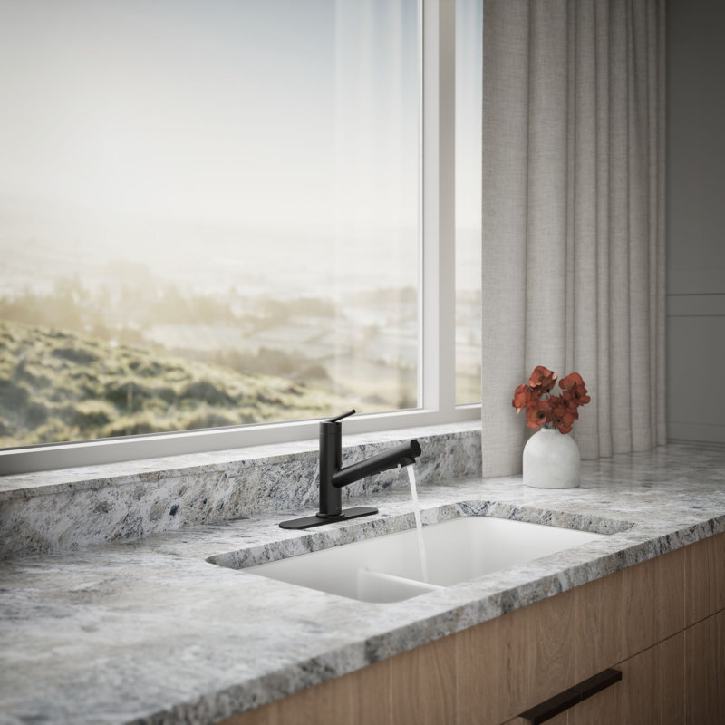 Crue Pull-Out Kitchen Sink Faucet, Pull-Out Laundry Faucet with Three-Function Sprayhead, Matte Black