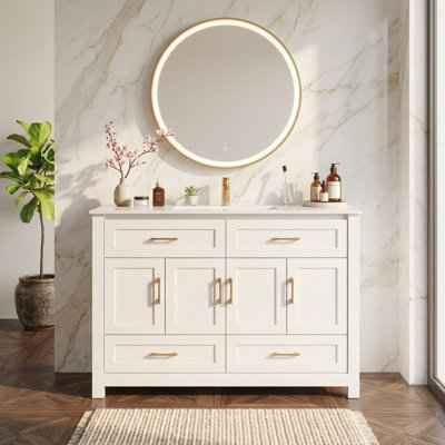 48" Bathroom Vanity with Sink, Freestanding Bathroom Vanity Cabinet with Soft-Close Doors & Drawers, Ample Storage, White