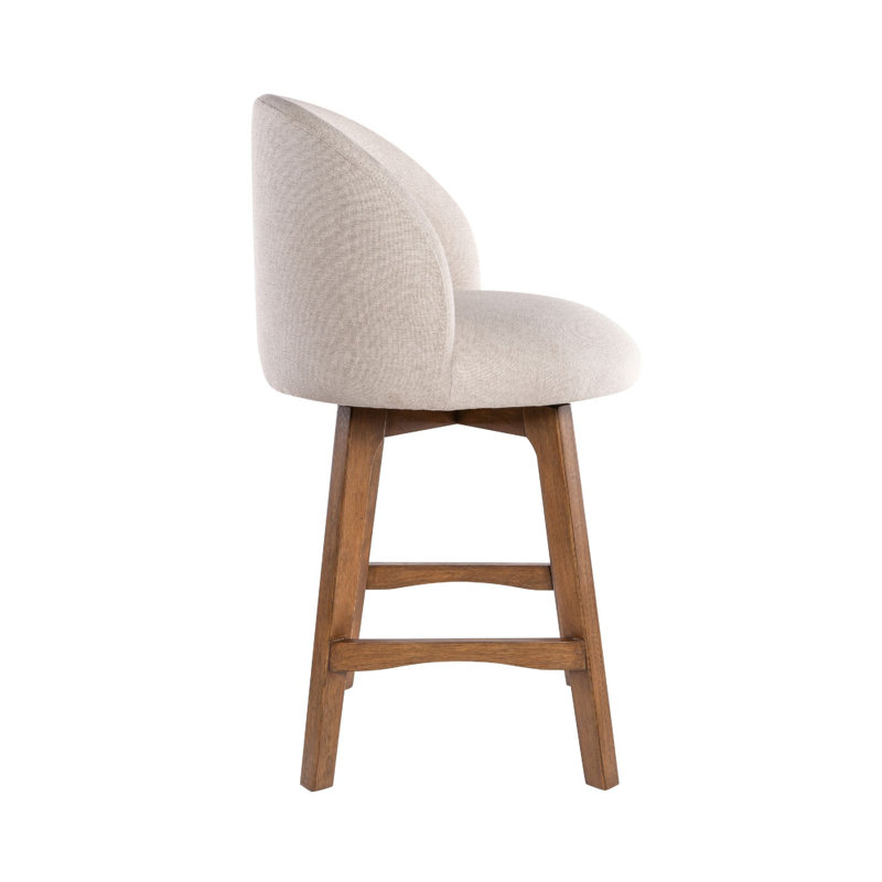 Chaise pivotante à hauteur de comptoir Gery, assise en tissu crème, brun naturel