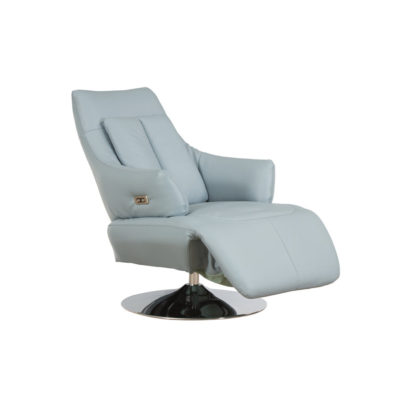 Bernardo Leather Swivel Power Recliner, Blue Genuine Leather