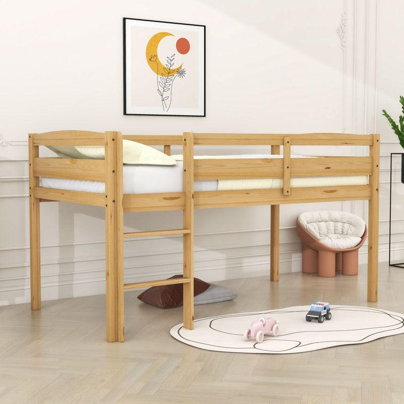 Eriqua Twin Size Wood Loft Bed, Walnut