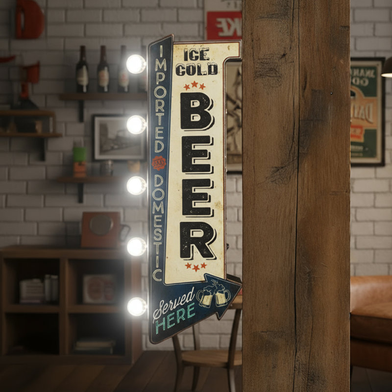  Vintage "Ice Cold Beer" LED Metal Sign - Retro Marquee Wall Decor