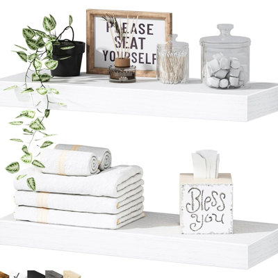 White Floating Bathroom Shelves, 16-Inch Of 2 Wall Shelves Over Toilet, Decor, 6.7"D X 15.7"W 1.5"H, Freedom To Combine For Bathroom, 2, Style, 2.5 Upward Angle Design, Assembly In Minutes