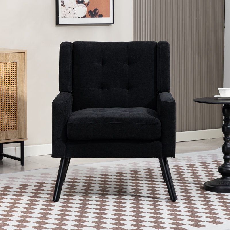 Fauteuil capitonné à dossier large rembourré, Lin noir