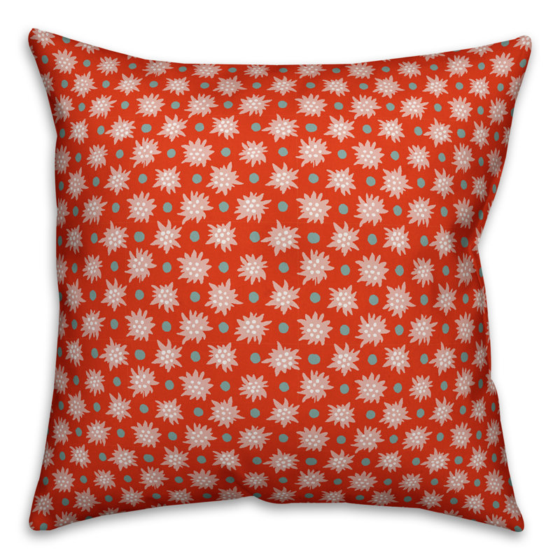 Red and White Floral Polyester Euro Pillow Cover