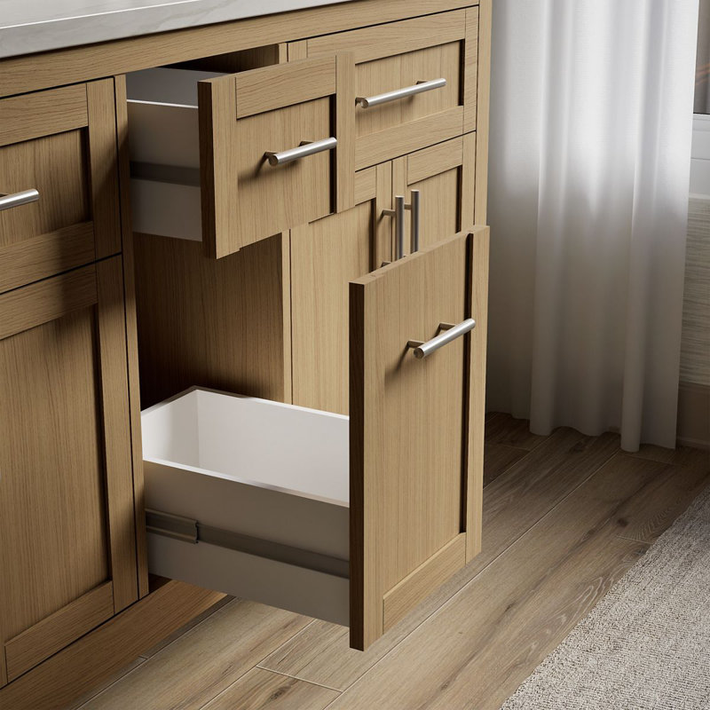 61" Single Bathroom Vanity Set, White, Light Oak
