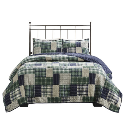 Timber 3 Piece Reversible Quilt - Patchwork Print With Plaid Reverse, Cotton Filled, Zippered Shams, Machine Washable And Plaid, Rich Filling, Zipper Closure Shams