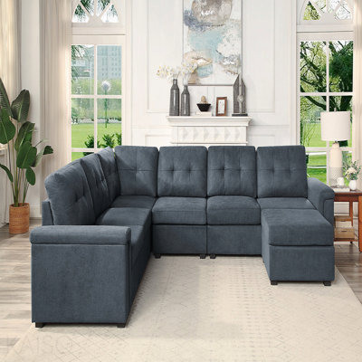 Canapé modulaire 119 places en tissu tissé gris 119 po avec repose-pieds