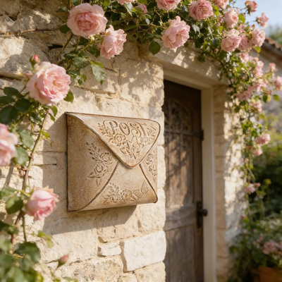 Boîte aux lettres murale pour l'extérieur de la maison, boîte aux lettres de porte en métal rétro, style antique, charme nostalgique, (or)