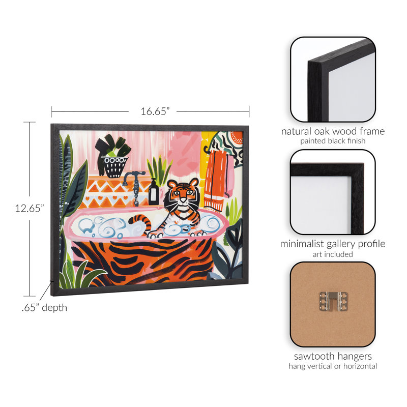 Art mural mignon avec salle de bain, H 16,65 po x l 12,65 po, Cadre noir