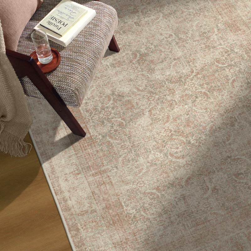 Tapis oriental rose / gris / beige avec envers antidérapant, Rectangulaire 3 pi x 5 pi