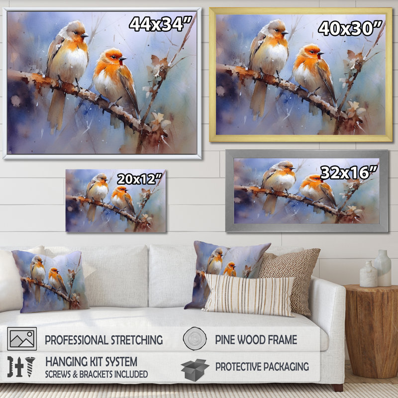 Moineau beige et brun II - reproduction sur toile, Toile tendue, H 24 po x l 32 po x P 1 po