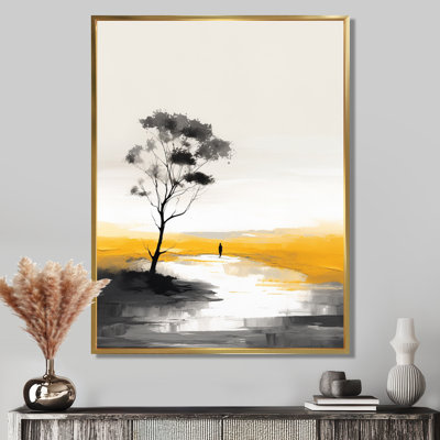 «Tree Silhouette By Desolate Country Road - Abstract Landscape Wall Art Living Room