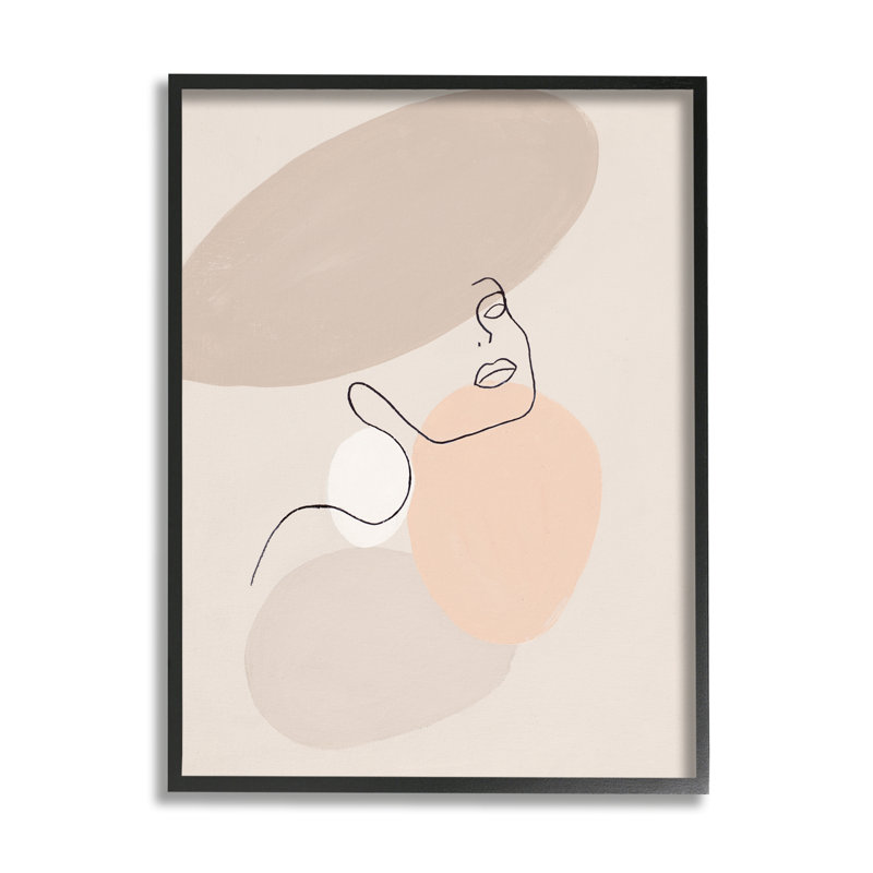 Dessin minimaliste de lignes féminines sur des formes abstraites par Patricia Pinto - impression, Giclée encadrée noir minuit
