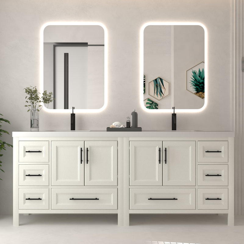 Ensemble de meuble-lavabo double autoportant 84 po Vivian, Blanc