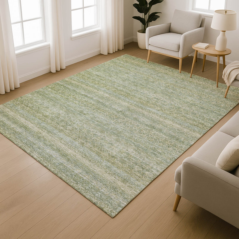 Premium Machine Washable Mayfield AMF2105 Striped Rug, 8' x 10', Sage