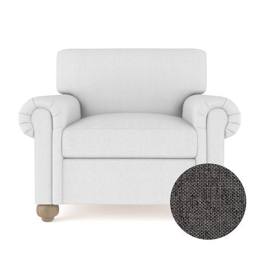 Leroy Leather Armchair, 36" H x 41" W x 49" D, Weathered, Box Weave Linen Silver Streak
