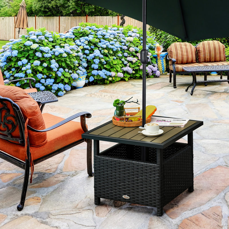 Table d'appoint de 22 po avec construction en acier - extérieur, terrasse, trou d'insertion de parasol de jardin, sacs de sable pour cadre d'équilibre, patio extérieur, jardin, étable de cour