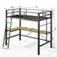 Lit mezzanine simple en métal avec bureau en forme de L, base de lit mezzanine pour station de charge, barrière de sécurité et échelle, aucun sommier nécessaire, noir