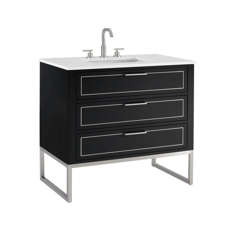 Markham 36 in. Single Vanity, White Quartz, Midnight Black, Brushed Nickel