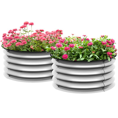 23.5" X 11.83" H Galvanized Raised Garden Bed , - 2, Outdoor, Edging, Easy Assembly, Self-draining, Silver Finish Of 2 Outdoor Planters With Upgrade Feature For Flowers, Herbs, And Veggies