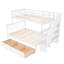 Lit superposé simple avec escalier sécuritaire et rangement pour tiroirs - garde-corps blanc-309480136-309480151
