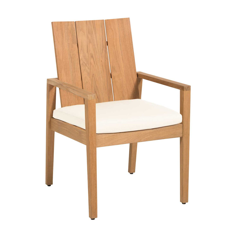 Ashland Patio Dining Armchair with Cushions, Rollo Lace InsideOut® Linen, Welt, Natural Teak