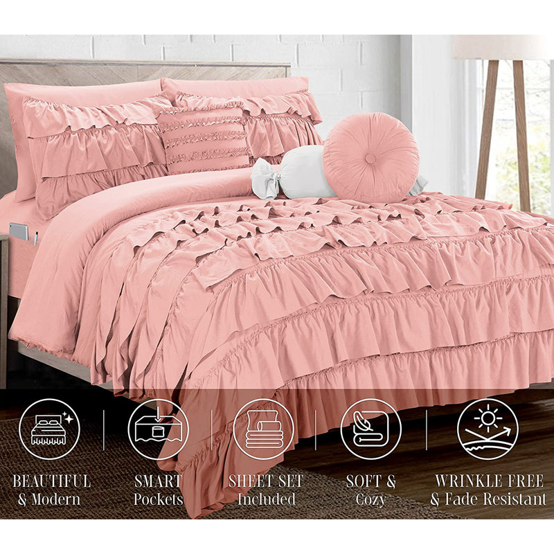 Elegant Comfort Ring Stitch Comforter, Full/Double Comforter + 9 Additional Pieces, Dusty Rose