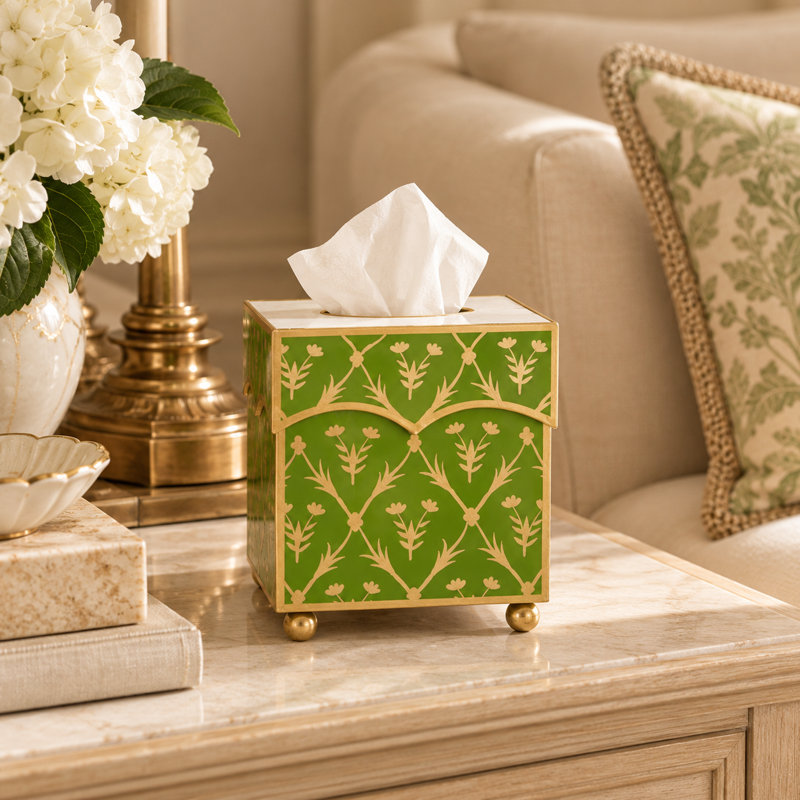 Moss Green & Gold Tulip Tissue Holder