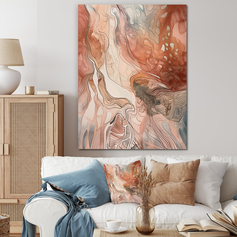 Chocolat, rêves, terre cuite, aquarelle abstraite - peinture murale abstraite, H 44 po x l 34 po x P 1,5 po, Toile tendue