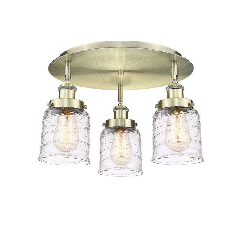 Bejtullah Glass Flush Mount, Clear Deco Swirl, Antique Brass