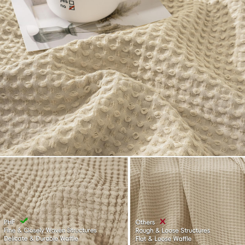 PHF 100% Cotton Waffle Body Pillowcase with Zipper, 1 Pack Soft Skin-Friendly and Breathable Pillow Sham for Bed, Khaki