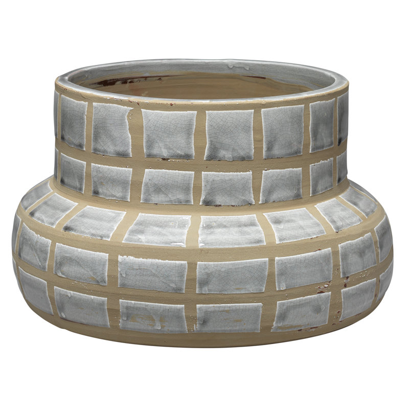 Gray Grid Pattern Ceramic Table Vase