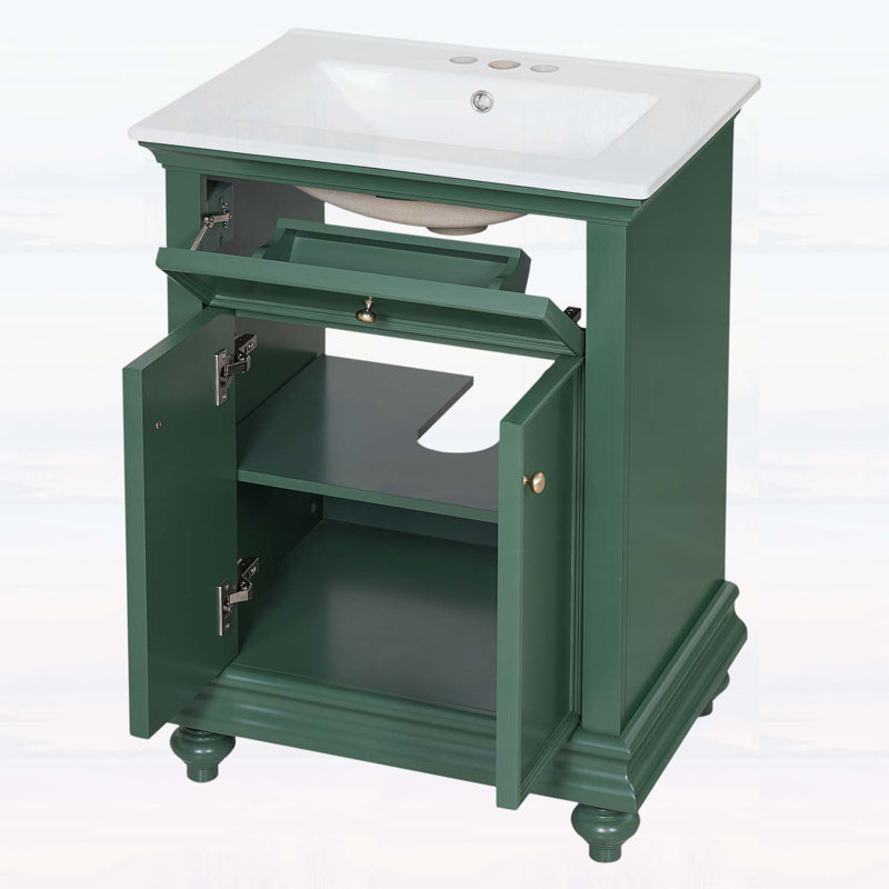 Elegant Design Bathroom Vanity with Ball-Turned Legs, Green